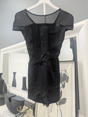 Premiere Collection Black Mesh Detail Romper – Size L